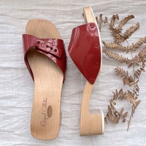 🔶Dr.Scholl’s Original Collection wood and RED patent leather clog sandals, 10🔶